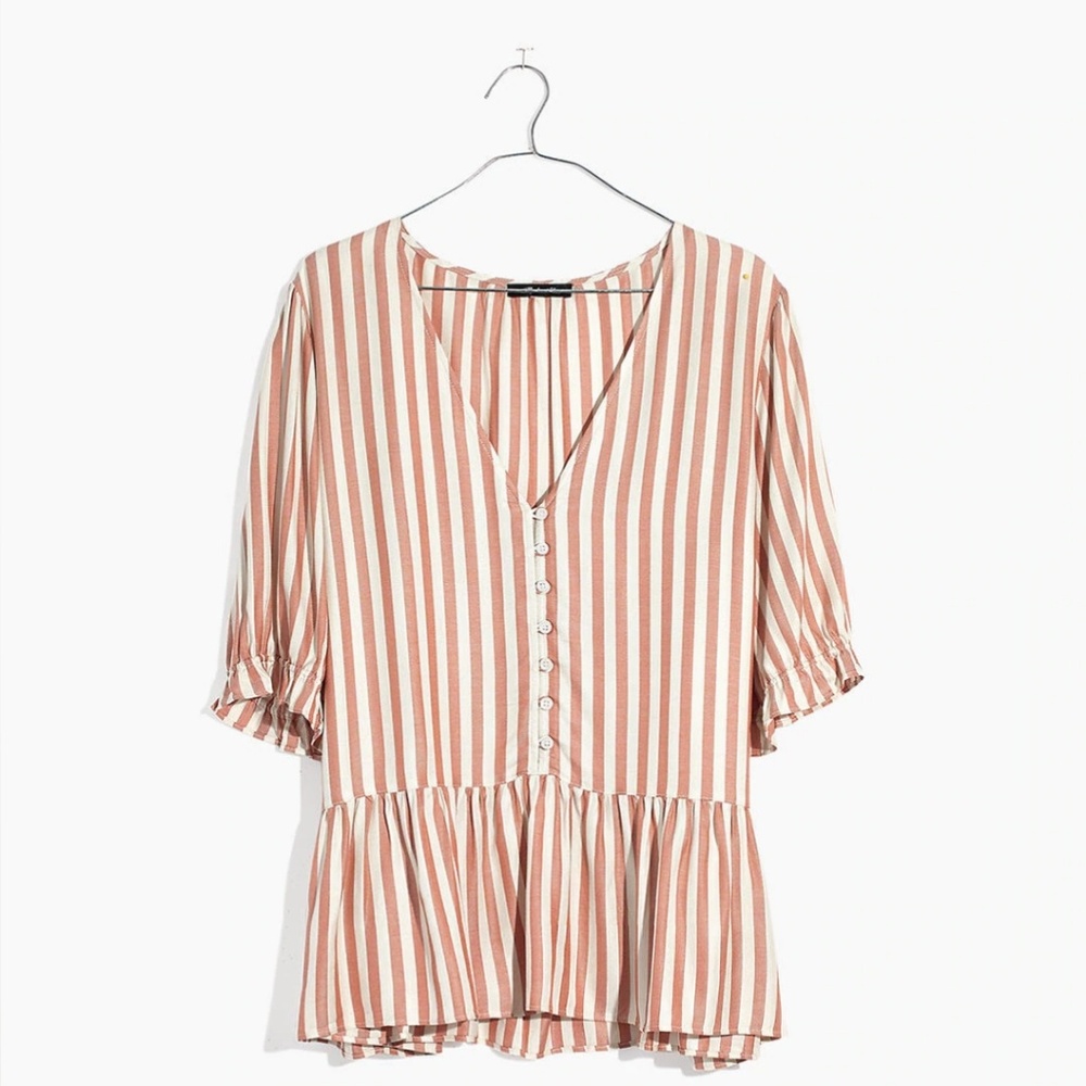 Madewell Courtyard Ruffle-Hem Top in Stripe